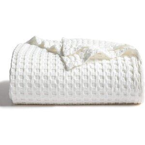 COTTON Waffle Weave Bamboo Blanket Queen Size Cream Soft Lightweight Bed Blanket